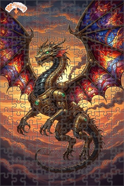 Teona Ahşap Mechanical Dragon Oil Painting Look Double Layer Framed Wooden Pu...