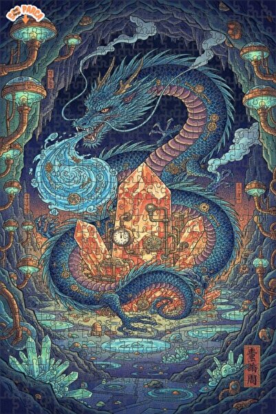 Teona Ahşap Mystical Dragon Crystal Cave Double Layer Framed Wooden Puzzle 50...
