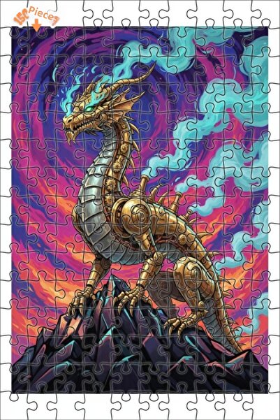 Teona Ahşap Steampunk Dragon Art Print Double Layer Framed Wooden Puzzle 150 ...
