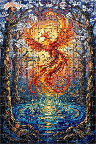 Teona Ahşap The Rebirth of the Red Phoenix Oil Painting Look Wooden Puzzle 15...