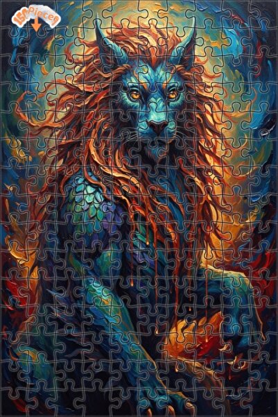 Teona Ahşap Mysterious Dragon Lion Oil Painting Look Wooden Puzzle 150 Pieces...