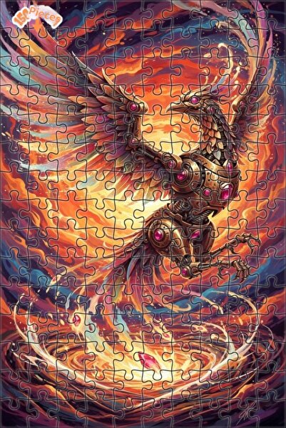 Teona Ahşap Mechanical Phoenix Oil Painting Look Double Layer Framed Wooden P...