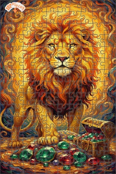 Teona Ahşap Lion Treasure Oil Painting Look Art Puzzle 150 Pieces 20X30