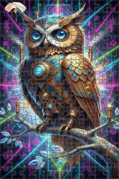 Teona Ahşap Steampunk Owl Art Print Double Layer Framed Wooden Puzzle 150 Pie...