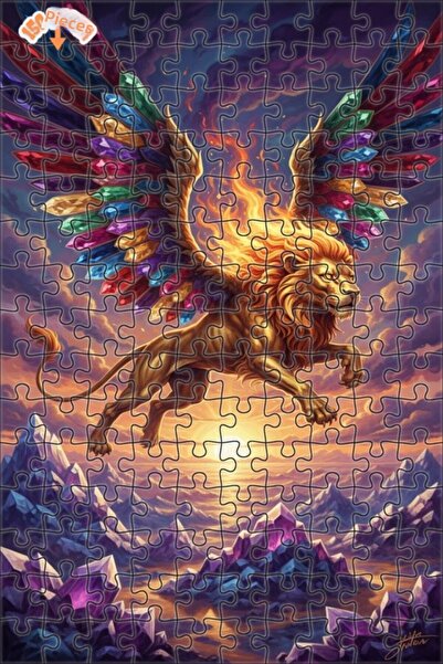 Teona Ahşap Crystal Winged Fire Lion Wooden Puzzle 150 Pieces 20X30