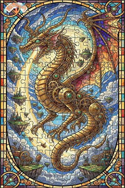 Teona Ahşap Mechanical Dragon Victorian Art Look Double Layer Framed Wooden P...