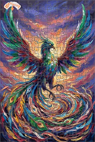 Teona Ahşap Gorgeous Phoenix Oil Painting Look Double Layer Framed Wooden Puz...