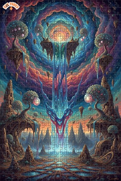 Teona Ahşap Dream Valley Waterfall Oil Painting Look Double Layer Framed Wood...