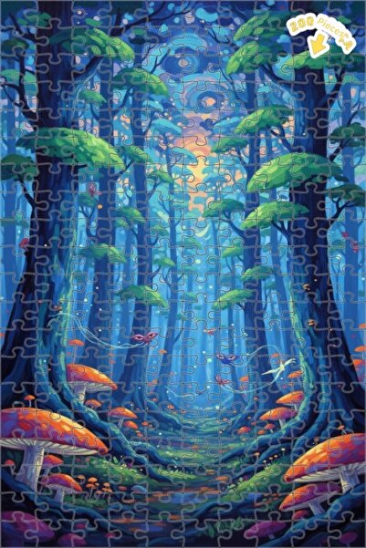 Teona Ahşap لغز خشبي مؤطر بطبقتين بمظهر لوحة زيتية، بتصميم توضيحي للغابة السح...