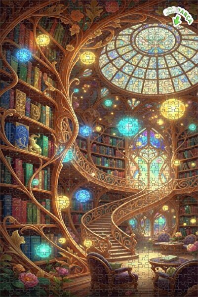 Teona Ahşap لغز خشبي مؤطر بطبقتين بمظهر لوحة زيتية لمكتبة سحرية 800 قطعة 70×50