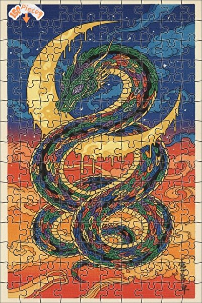 Teona Ahşap لغز خشبي بإطار مزدوج الطبقات بنمط التنين والقمر 150 قطعة 20×30