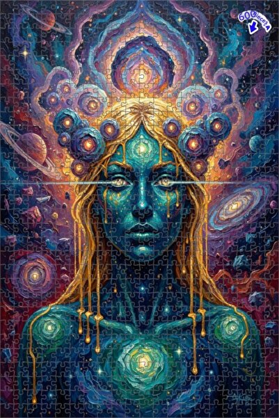 Teona Ahşap لوحة فنية تصور وجه الكون بمظهر اللوحات الزيتية، لغز خشبي بإطار مز...