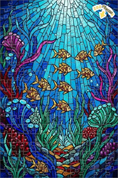 Teona Ahşap لغز خشبي بتصميم مجموعات أسماك ملونة تحت الماء بمظهر فسيفساء زجاجي...