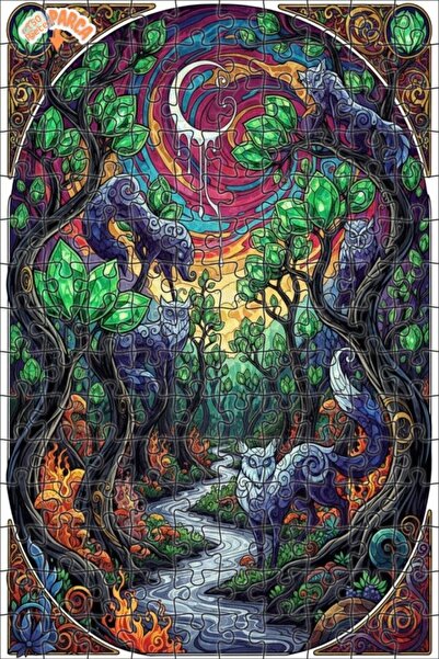 Teona Ahşap ألغاز خشبية ملونة مؤطرة بتصميم غابات غامضة وذئاب ونعام 150 قطعة 2...