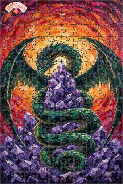 Teona Ahşap لغز خشبي مؤطر بطبقتين مزين بلوحة زيتية لـ"التنين الغامض والكنز ال...