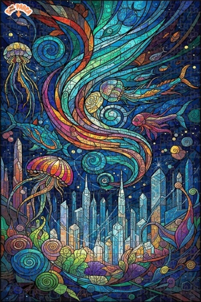 Teona Ahşap لغز خشبي بتصميم موزاييك زجاجي ملون مستوحى من مدينة تحت الماء 500 ...