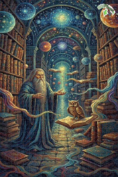 Teona Ahşap لغز خشبي بتصميم مكتبة سحرية وساحر وبومة بمظهر لوحة زيتية 800 قطعة...