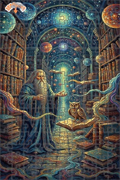 Teona Ahşap لغز خشبي بتصميم مكتبة سحرية وساحر وبومة بمظهر لوحة زيتية 150 قطعة...