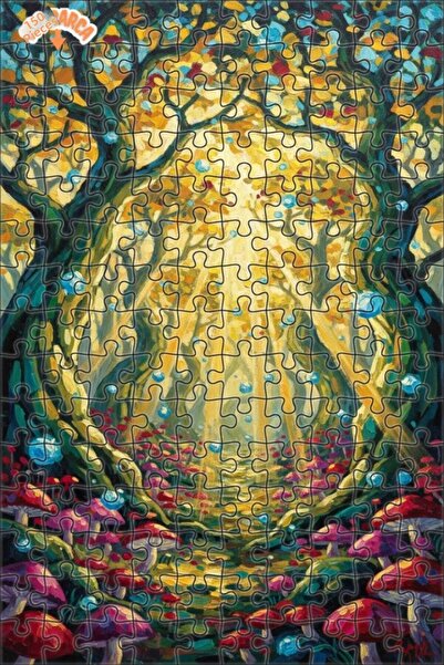 Teona Ahşap لغز خشبي بمظهر لوحة زيتية لعالم الفطر الغابي الخيالي 150 قطعة 20×30