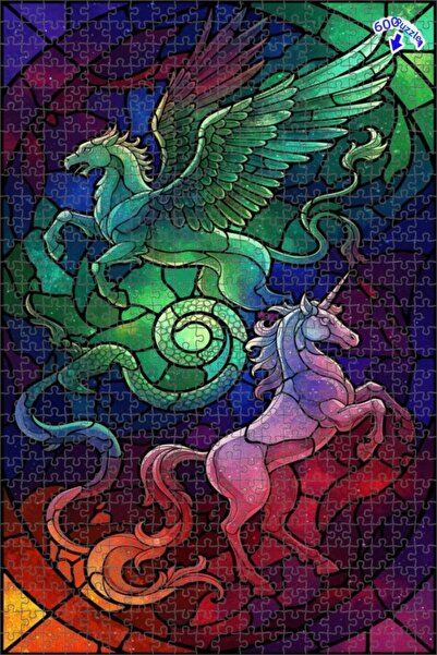 Teona Ahşap لغز خشبي مؤطر بطبقتين بتصميم بيجاسوس ووحيد القرن السحري 600 قطعة ...