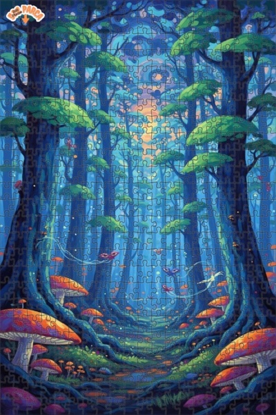 Teona Ahşap لغز خشبي مؤطر بطبقتين بمظهر لوحة زيتية، بتصميم توضيحي للغابة السح...