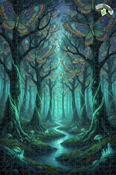 Teona Ahşap لغز خشبي مؤطر بطبقتين بمظهر لوحة زيتية لفراشات الغابة السحرية 800...