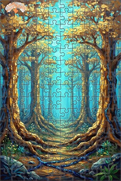 Teona Ahşap لغز خشبي بإطار مزدوج الطبقات بمظهر لوحة زيتية لطريق الغابة الخيال...