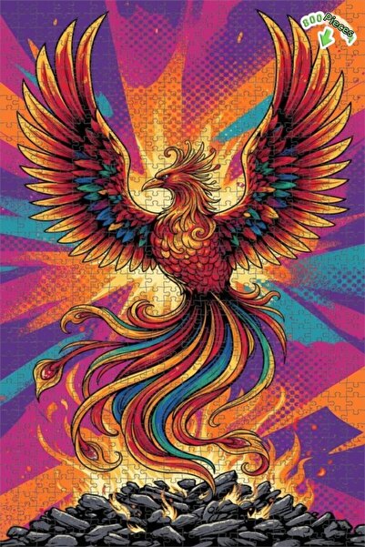 Teona Ahşap لغز خشبي بإطار مزدوج الطبقات بمظهر لوحة زيتية لطائر الفينيق الأحم...