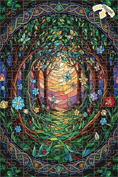 Teona Ahşap لغز خشبي بإطار مزدوج الطبقات بمظهر فني من الزجاج الملون لطريق الغ...