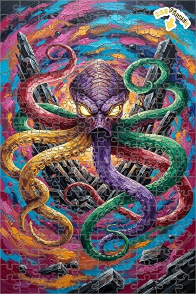 Teona Ahşap لغز خشبي بتصميم كراكن مخيف بمظهر الزيت الملون، إطار مزدوج الطبقات...