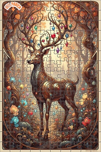 Teona Ahşap لغز خشبي مؤطر بطبقتين بتصميم غابة سحرية وغزلان، بمظهر لوحة زيتية ...