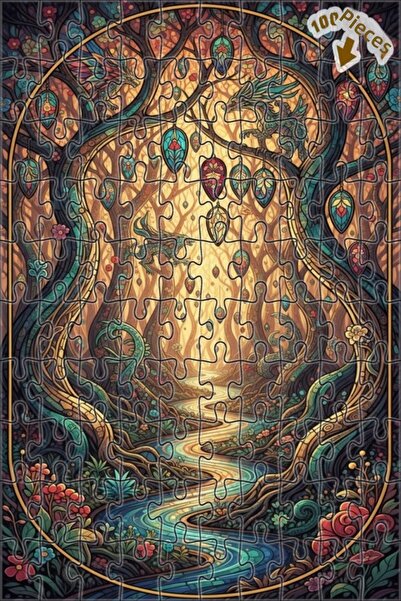 Teona Ahşap لغز خشبي مؤطر بطبقتين من ديناصورات الغابة السحرية 100 قطعة 25x25