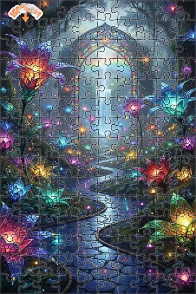 Teona Ahşap لغز خشبي مؤطر بطبقتين ملون بتصميم باب الغابة السحرية والزهور المل...