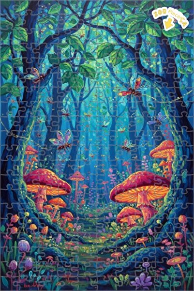 Teona Ahşap لغز خشبي بمظهر زيت الألوان الفنية لفطر الغابة السحرية 200 قطعة 25x35