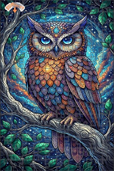 Teona Ahşap لغز خشبي مؤطر بطبقتين بمظهر لوحة زيتية لبومة الغابة السحرية 150 ق...