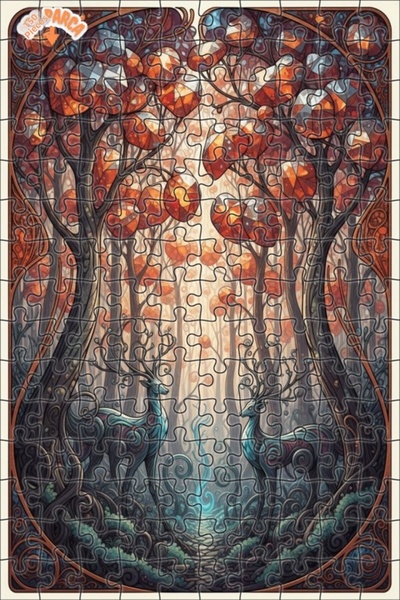 Teona Ahşap لغز خشبي مؤطر بطبقتين بمظهر لوحة زيتية لغزلان الغابة السحرية 150 ...