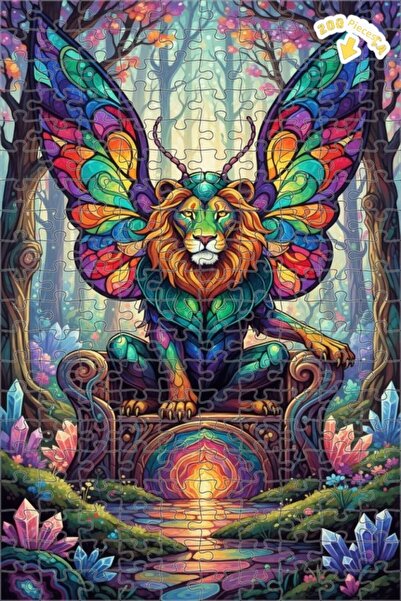 Teona Ahşap لغز خشبي بإطار مزدوج الطبقات على شكل أسد ملون يرتدي جناحًا على عر...