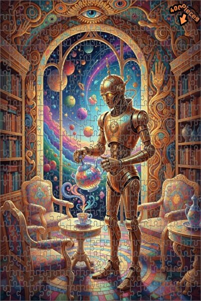 Teona Ahşap لغز خشبي منقوش على شكل روبوت لوقت الشاي من ماجيكال إيفريون، ذو طب...