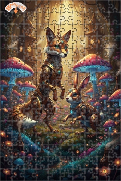 Teona Ahşap لغز خشبي ميكانيكي يعمل بالبخار على شكل ثعلب الغابة والأرنب، ذو طا...