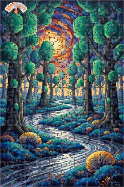 Teona Ahşap لغز خشبي بمظهر لوحة زيتية لجبل الغابة السحرية 150 قطعة 20×30