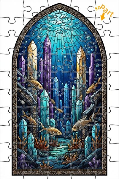 Teona Ahşap لغز خشبي مؤطر بطبقتين من الكريستال الغامض يصور عالم تحت البحر، لو...