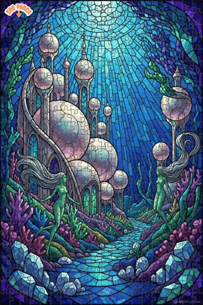 Teona Ahşap لغز خشبي فني من الزجاج الملون على شكل قلعة حورية البحر السحرية 50...