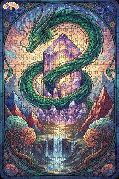 Teona Ahşap لغز خشبي مؤطر بطبقتين من فن الشلال الكريستالي للتنين الأخضر 500 ق...