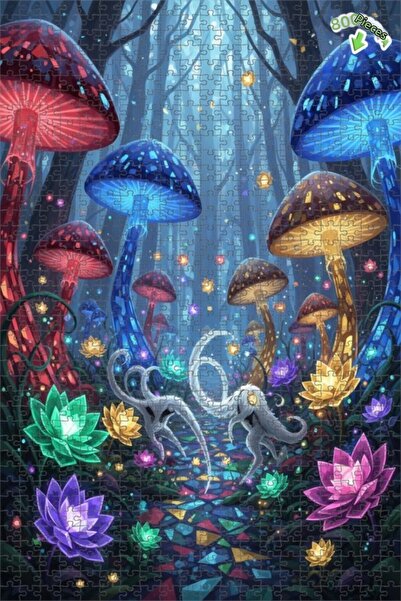 Teona Ahşap لغز خشبي مؤطر بطبقتين بمظهر لوحة زيتية لفطر الغابة السحرية 800 قط...