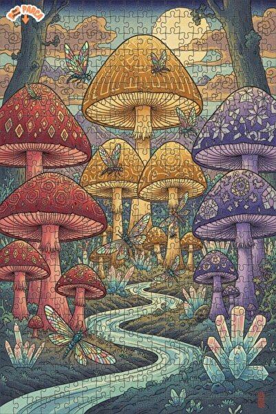 Teona Ahşap لغز خشبي مؤطر بطبقتين من غابة الفطر السحرية 500 قطعة 50x30