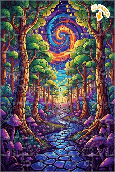 Teona Ahşap لغز خشبي مؤطر بطبقتين من مسار الغابة السحرية 50 قطعة 15x25