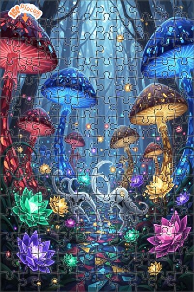 Teona Ahşap لغز خشبي مؤطر بطبقتين بمظهر لوحة زيتية لفطر الغابة السحرية 150 قط...