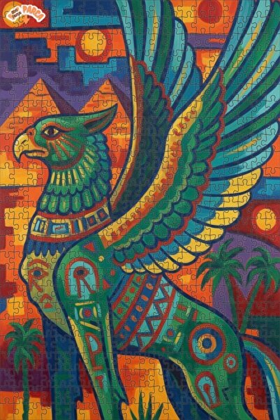 Teona Ahşap لغز خشبي بمظهر لوحة زيتية لغريفون مصري غامض، 500 قطعة، 50×30