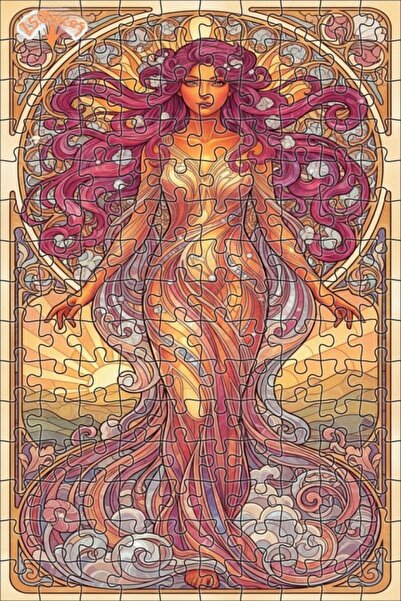 Teona Ahşap لوحة فنية بأسلوب آرت نوفو لامرأة خيالية، لوحة زيتية بإطار خشبي ذو...