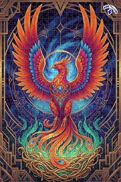 Teona Ahşap لغز خشبي رائع بإطار مزدوج الطبقات بمظهر لوحة زيتية لطائر الفينيق ...